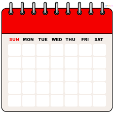 Red wall calendar displaying a new month with blank dates, starting with Sunday, Monday, and Tuesday, and ending Saturday, with no specific month or year marked.