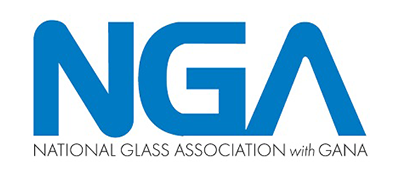 Logo of the National Glass Association featuring large blue letters NGA and the words 'National Glass Association with GANA' underneath.