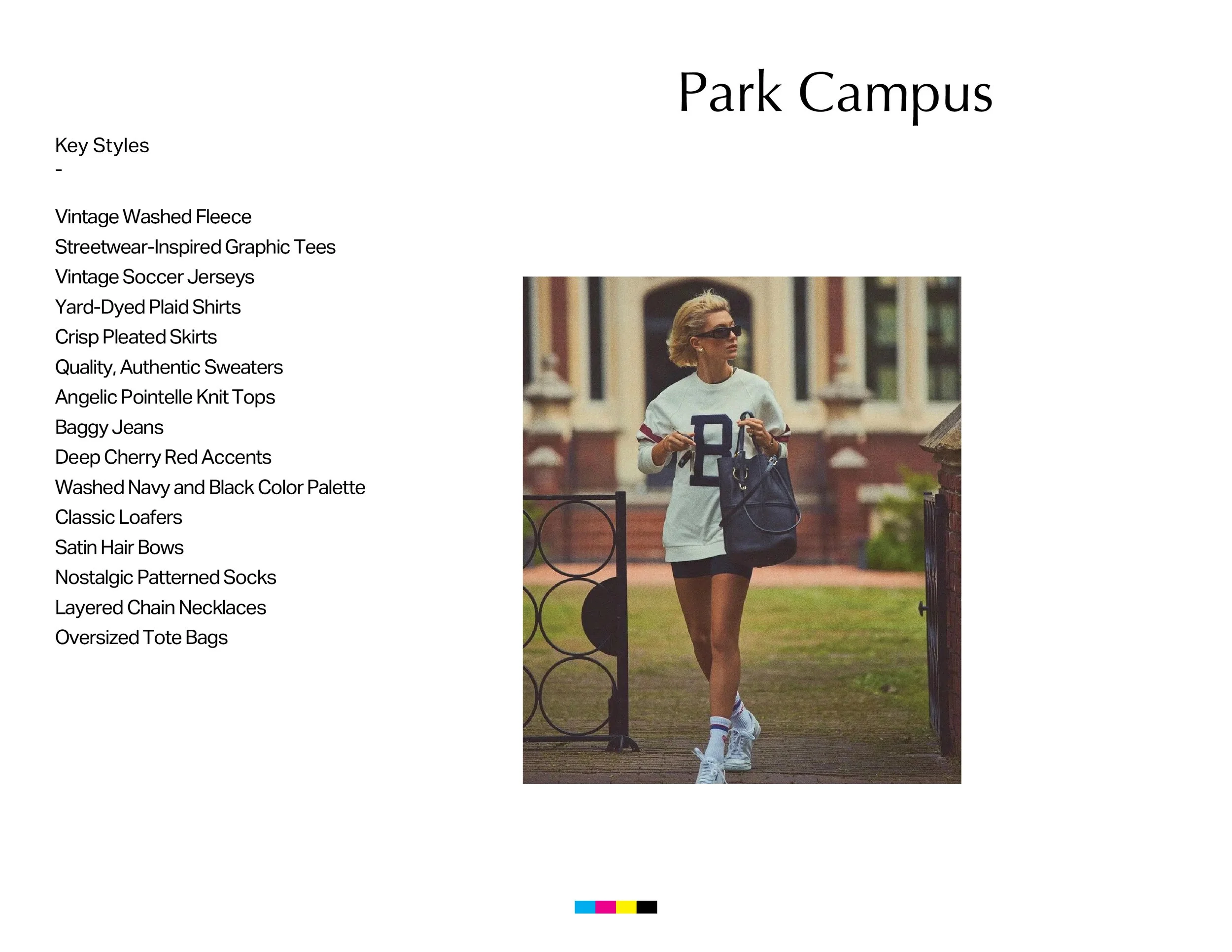 A woman walking outdoors on a campus, dressed in casual sporty clothing, carrying a navy tote bag, wearing sunglasses and sneakers, with background buildings.