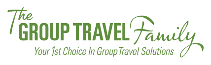 The logo for The Group Travel Family, featuring green and black text with the tagline 'Your 1st Choice In Group Travel Solutions'.
