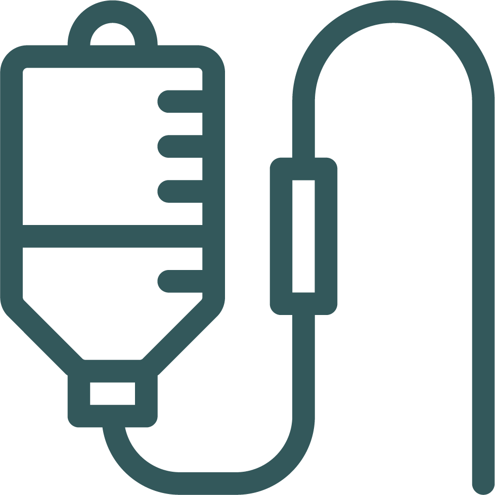 Ícone de uma bolsa de sangue conectada a um tubo de transfusão.