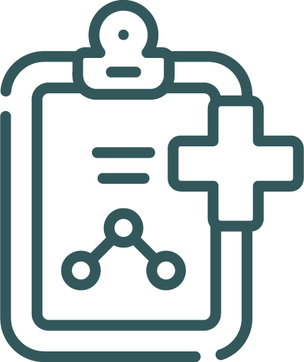 Ícone de um jaleco com um símbolo de cruz e um gráfico de pontos conectado