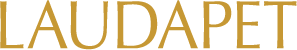 Texto 'LAUDAPET' em fonte dourada sobre fundo preto.