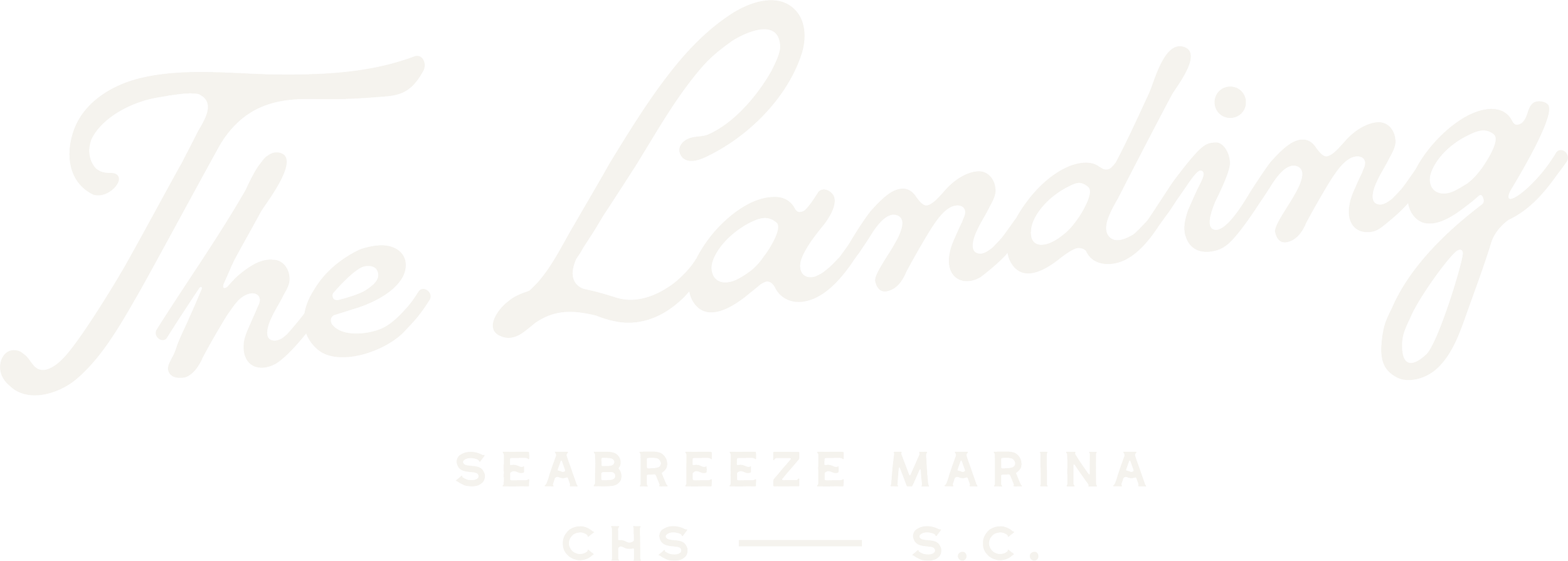 Logo for The Landmark Seabreeze Marina in Charleston, South Carolina, with cursive text and smaller capitalized text.