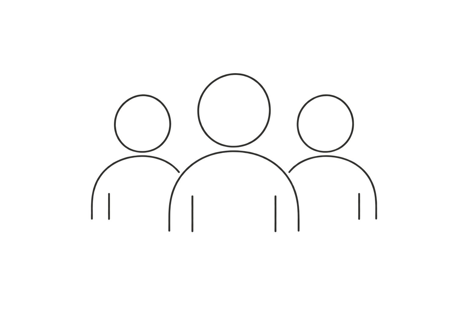 Outline illustration of three human figures standing side by side, representing a group or team.