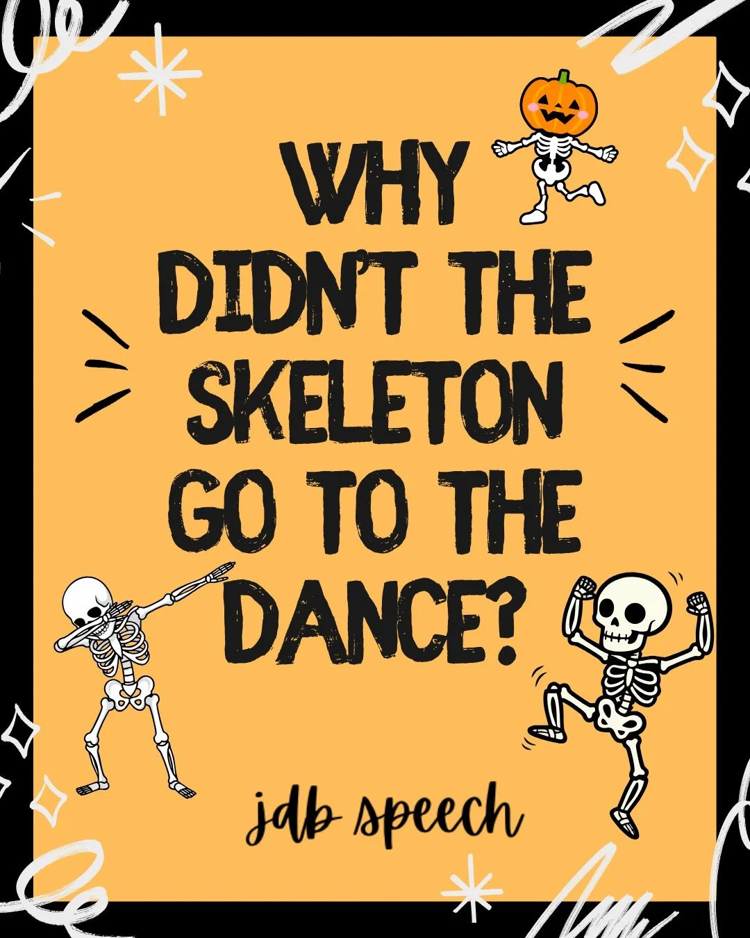 Friday Funny 😂

Kids with AAC devices should have access to telling jokes. So for the next few Fridays I will share some to add to their device to join in the fun! 

 💡Add this in the chat or social page

What is your favorite Halloween joke? 

#hu