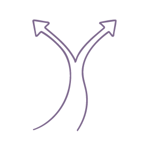 Two purple curved arrows pointing outward in opposite directions.