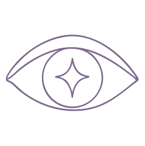 Stylized illustration of an eye with a diamond-shaped pupil and a curved outer outline.