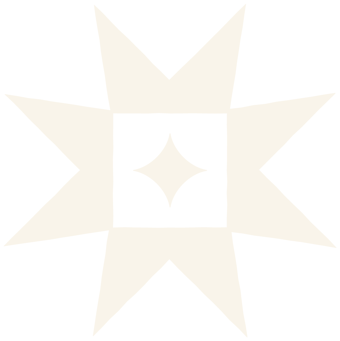 Black and white geometric star-shaped design with a central diamond and a smaller diamond inside a square.