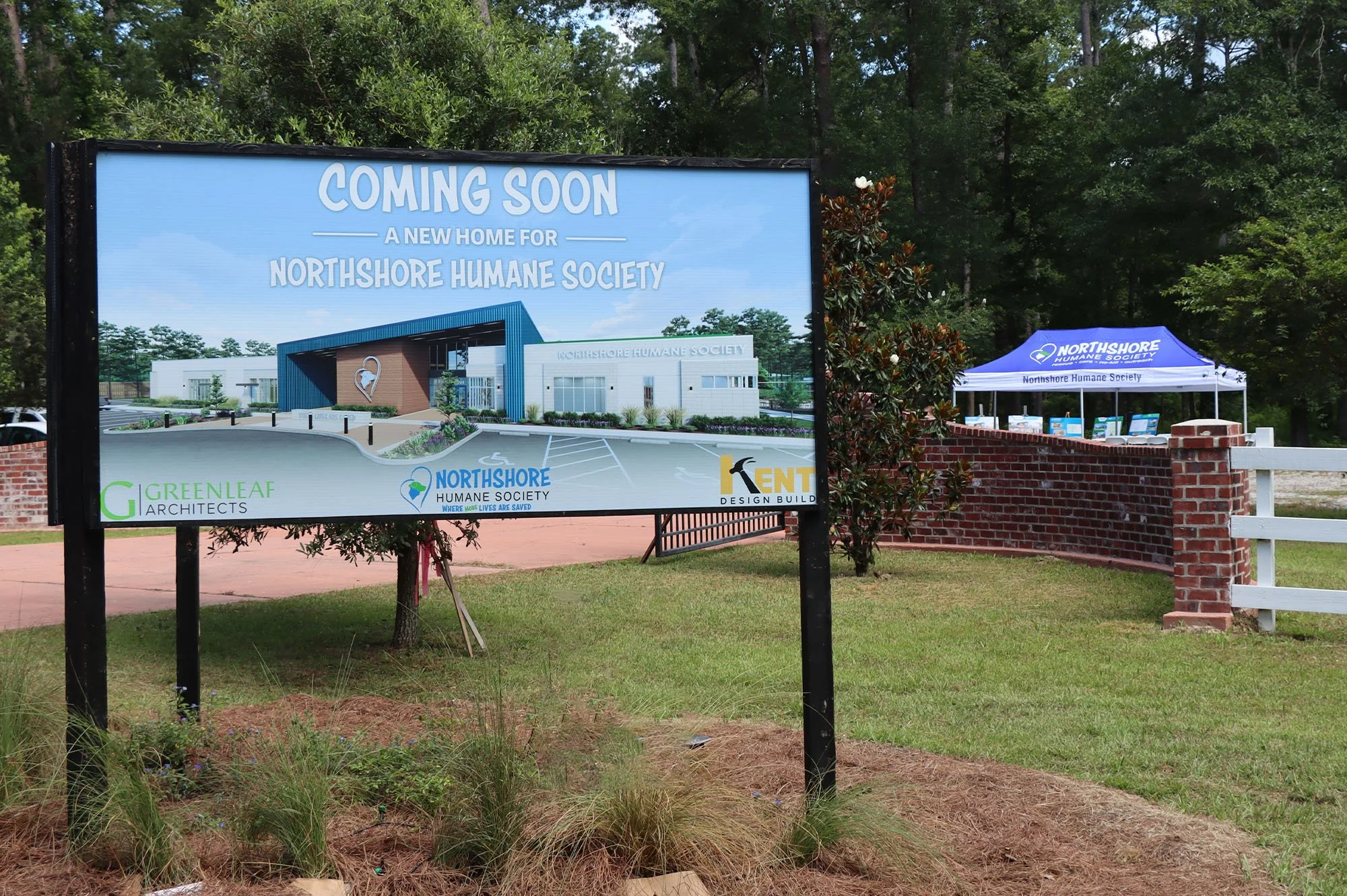 Architectural rendering of the future Northshore Humane Society campus featuring a modern veterinary clinic.