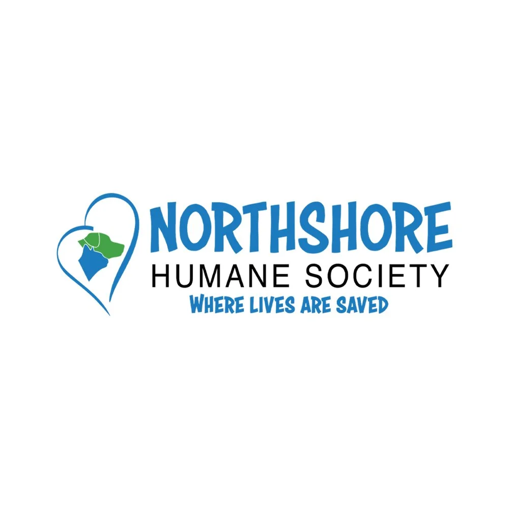 Logo of Northshore Humane Society featuring a dog inside a heart shape with the organization name and tagline "Where lives are saved".