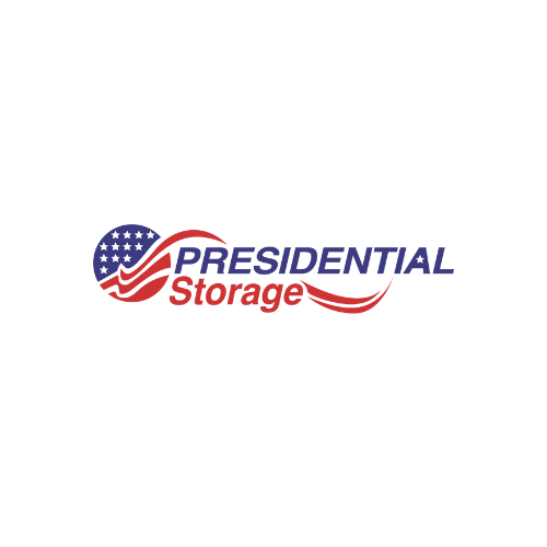 Logo of Presidential Storage with a stylized American flag and red, white, and blue colors.