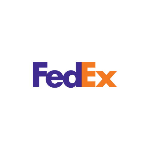 FedEx logo with purple and orange text on a white background.
