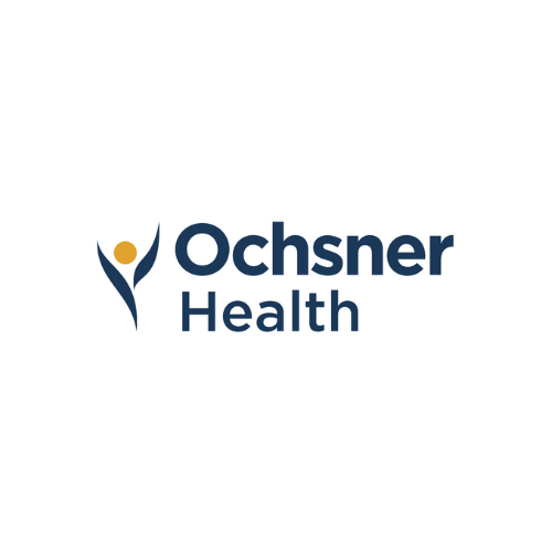 Ochsner Health logo with a stylized person in navy blue and gold.
