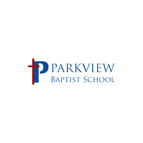 Logo for Parkview Baptist School with a stylized cross and the school name in blue text.