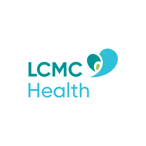 LCMC Health logo with a stylized heart and leaf design.