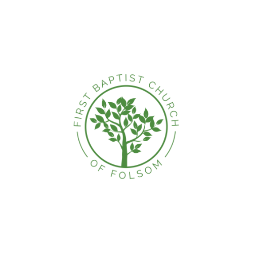 Logo of First Baptist Church of Folsom featuring a green tree encircled by the church's name.
