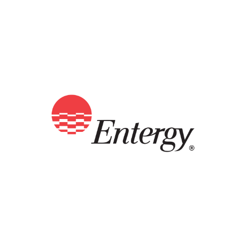 Entergy logo with red sun and black text