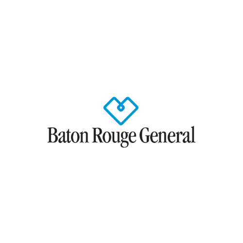 Baton Rouge General logo with a blue heart-shaped symbol above the text 'Baton Rouge General' in black.