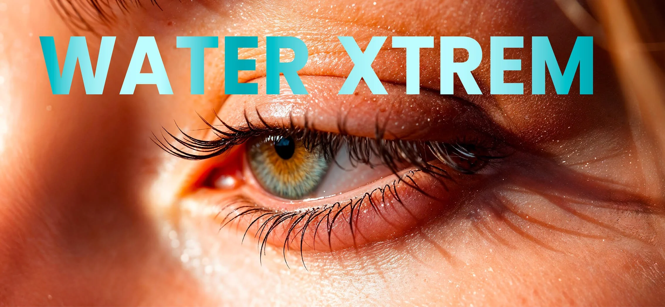 Ojo humano con texto que dice 'WATER XTREM'_Mascaras deliplus_mercadona_Packaging de cosmetica de estudio berlin
