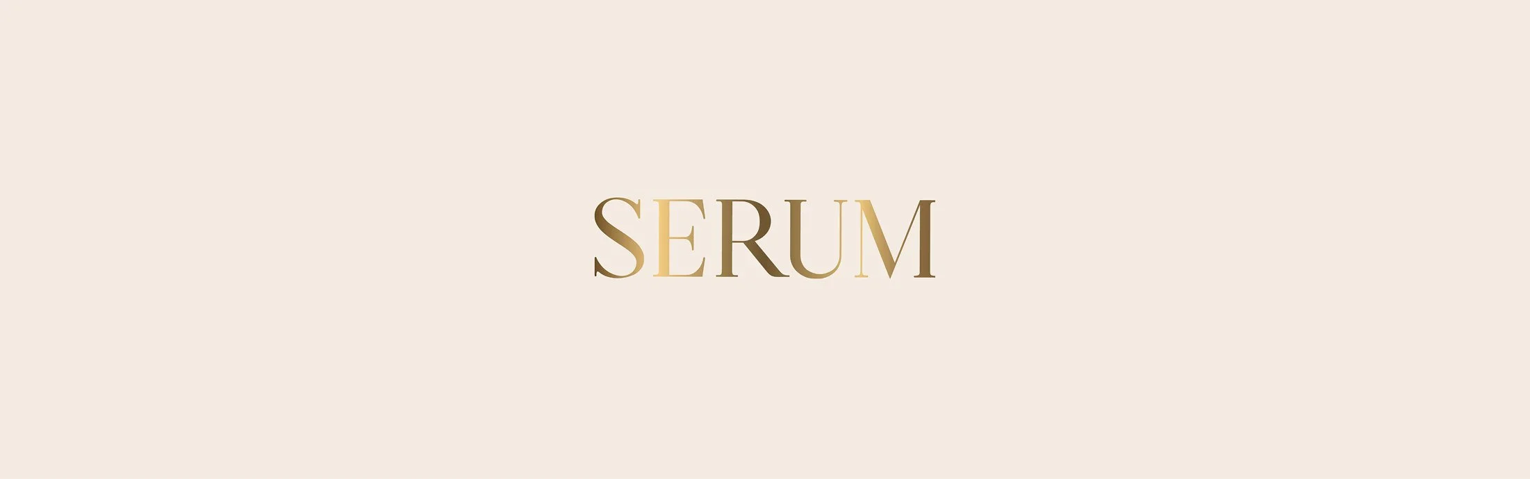 Texto que dice 'SERUM' en fondo beige con letras doradas_línia bàsica de Deliplus_mercadona_diseño de packaging de cosmètica de estudio berlin