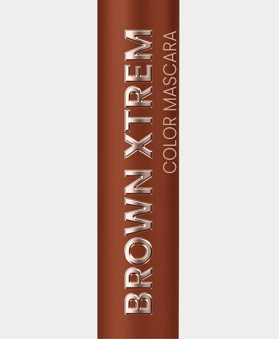 Lata de pintura color marrón con letras plateadas que dicen 'Brown exterior color para mascara'_Mascaras deliplus_mercadona_Packaging de cosmetica de estudio berlin