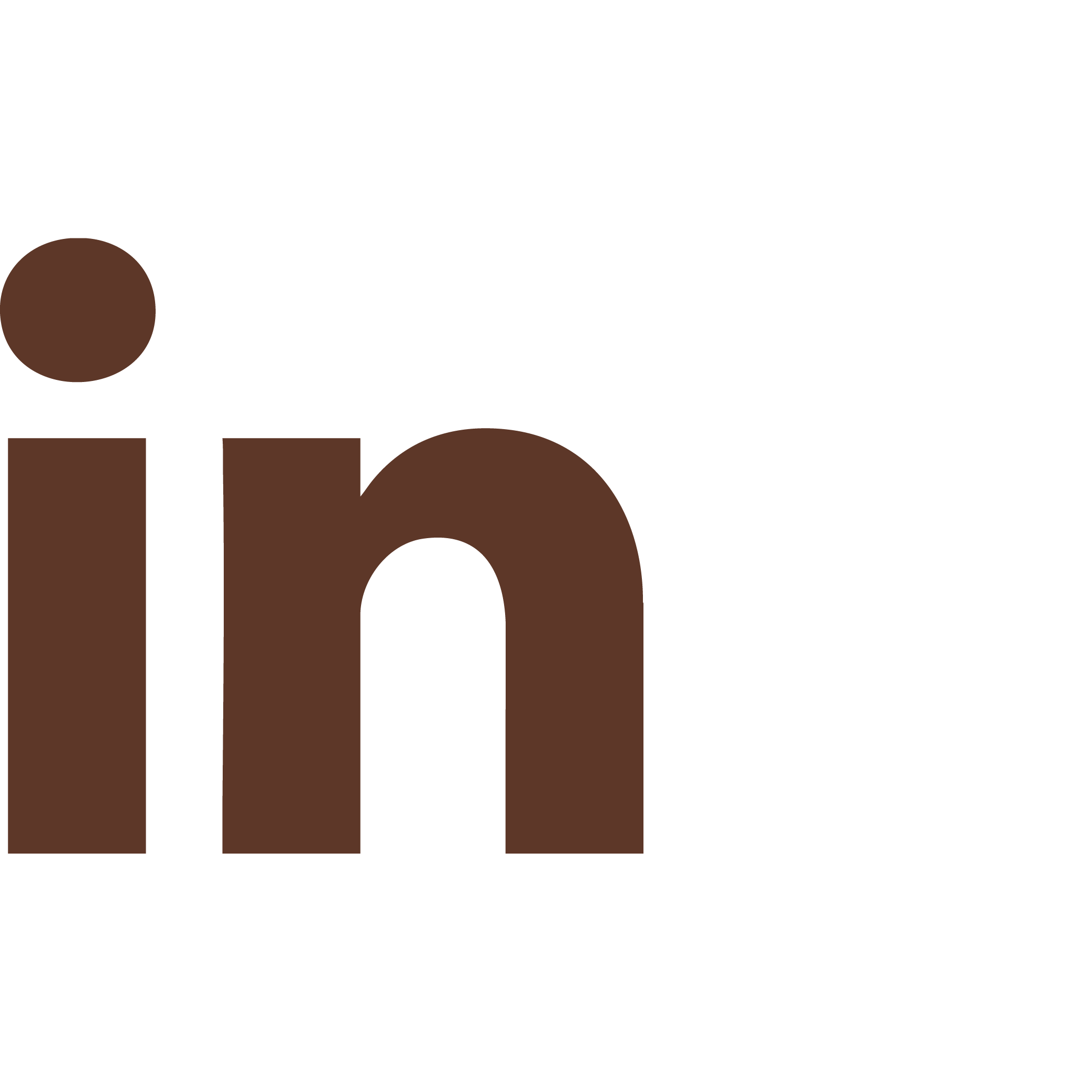 LinkedIn logo with the word 'in' in lowercase and in brown color.