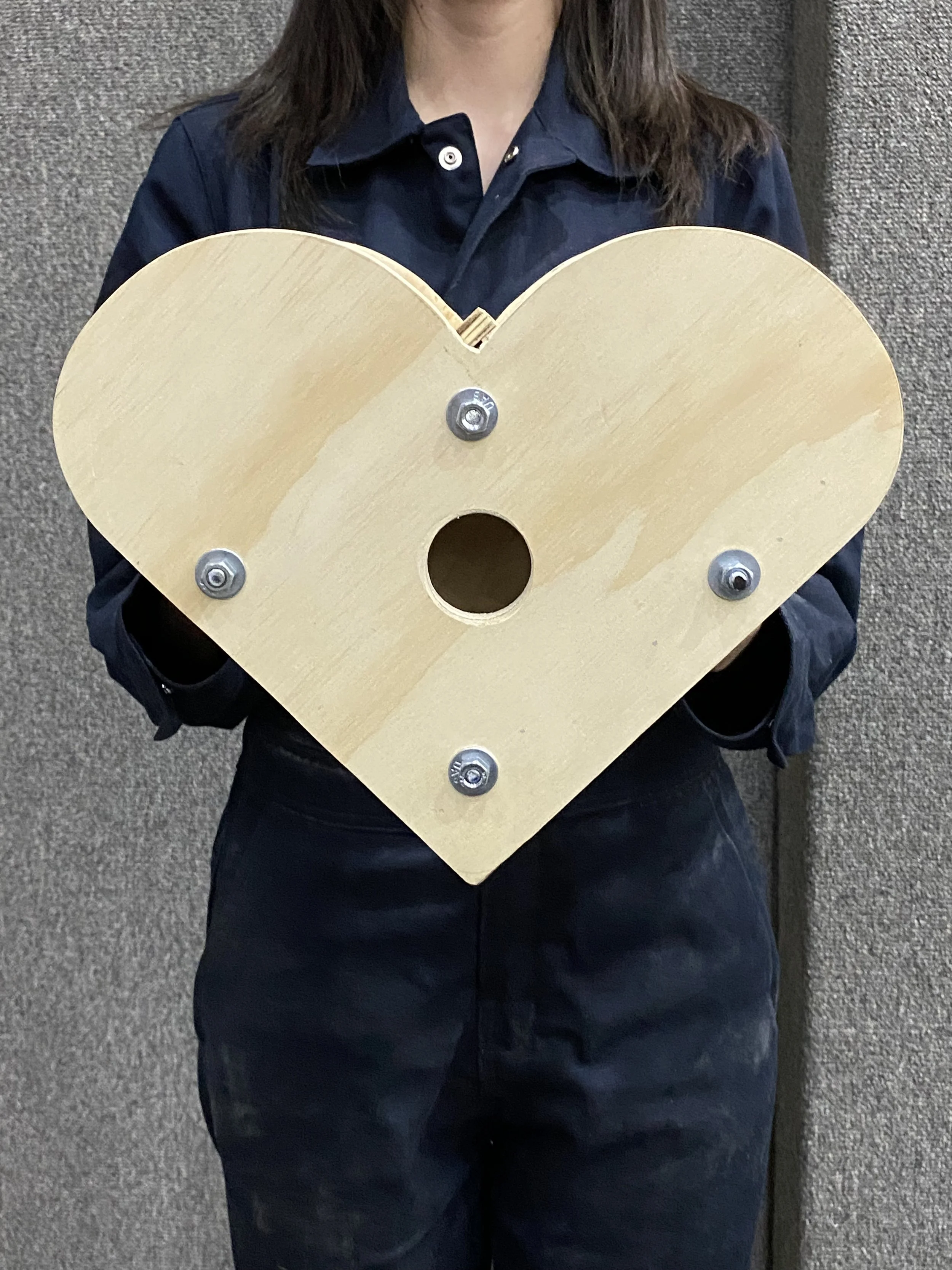 Una persona tiene tra le mani una casetta per uccelli a forma di cuore.