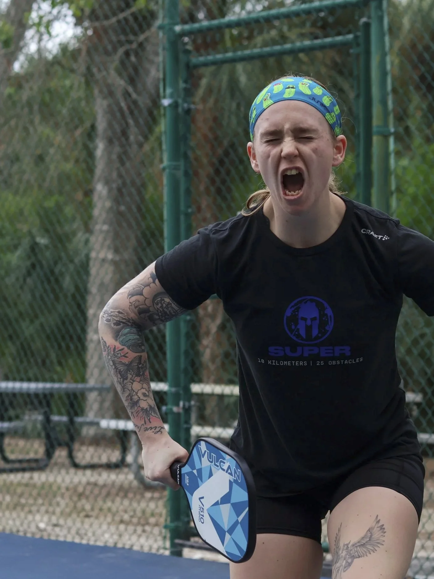 Pickle ball player celebrating a victory