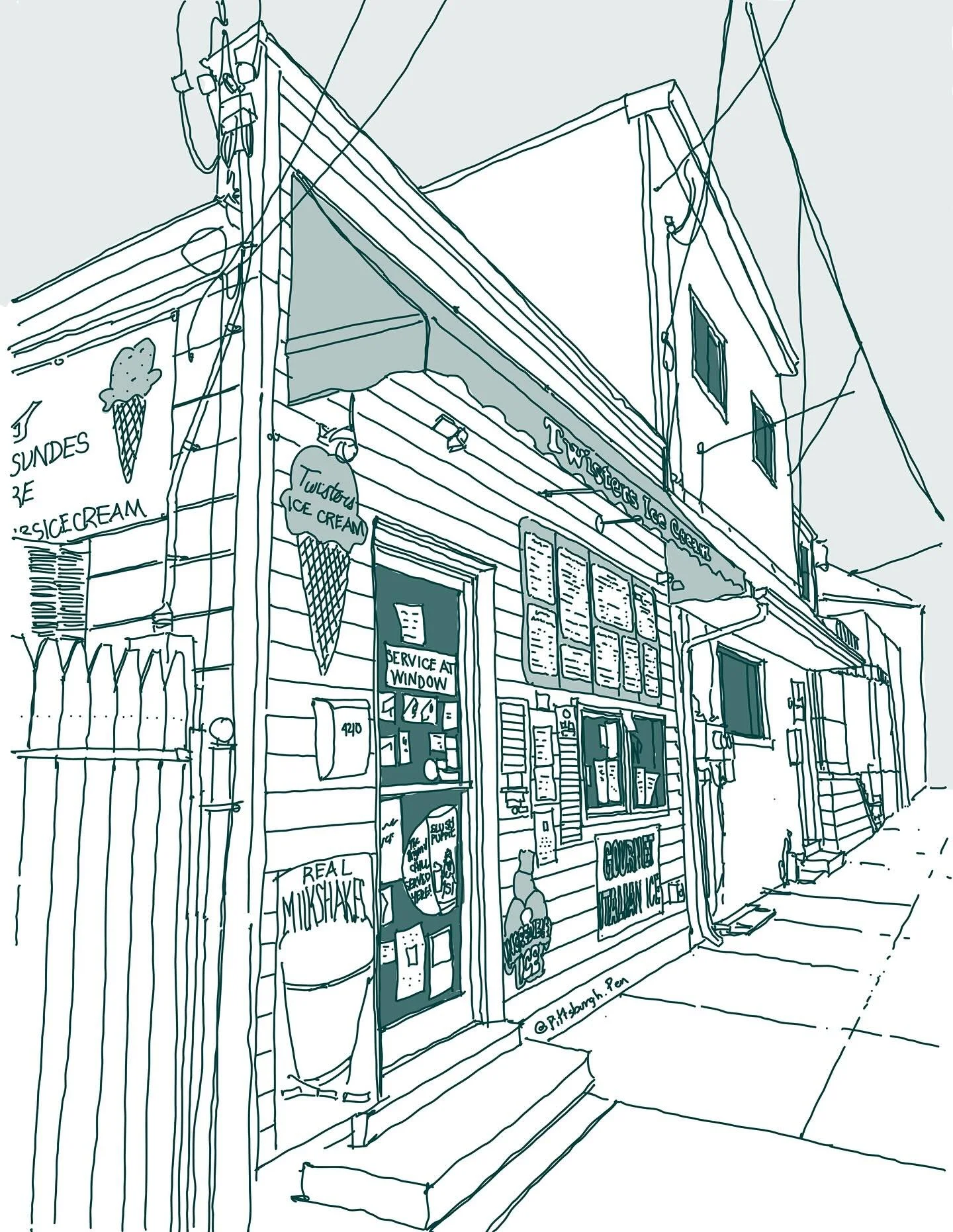 Main Street
@twistersicecreambloomfield 

#pittsburgh #412 #pgh #sketching #sketch #lawrenceville #pittsburghart #pittsburghartist #handsketch #illustration #urbansketching #urbansketch #streetscape