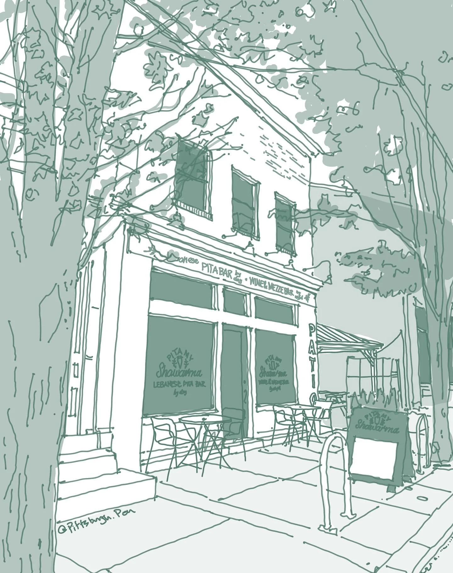 Butler Street
@pitamyshawarma

#pittsburgh #412 #pgh #sketching #sketch #lawrenceville #pittsburghart #pittsburghartist #handsketch #illustration #urbansketching #urbansketch #streetscape