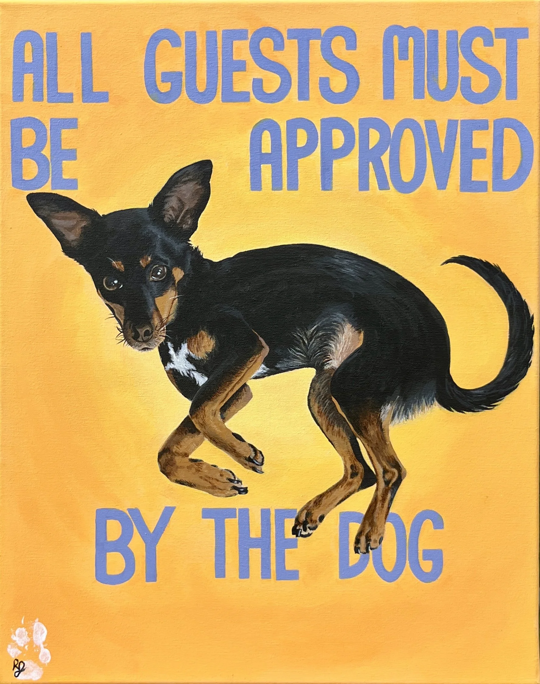 An 18x24-inch acrylic painting that combines text and imagery to explore themes of comfort, trust, and protection. 