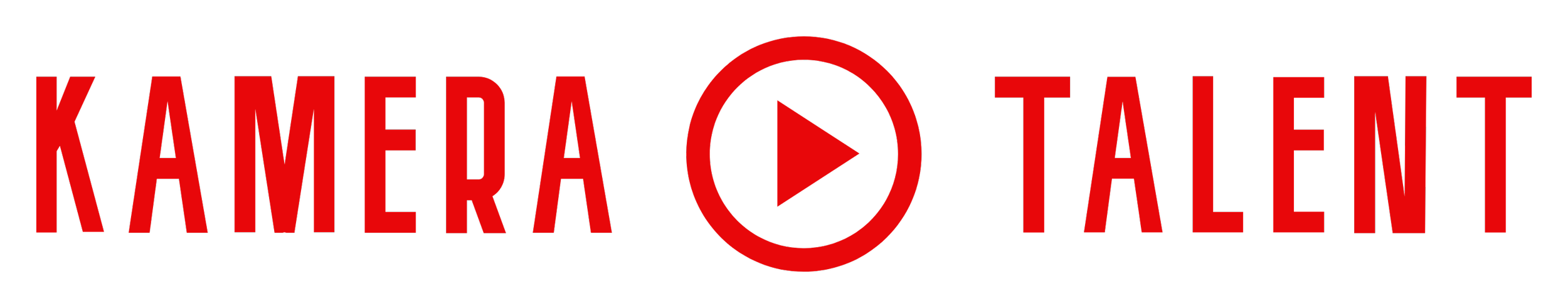 Logo with the words "KAMERA TALENT" in red, with a red circle and play button icon in between the words.