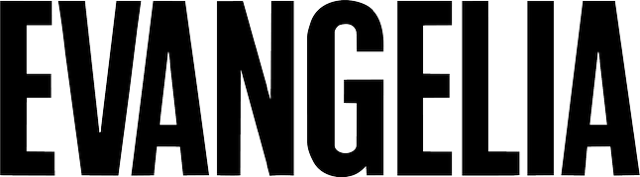 Evangelia logo in black with bold all capital stylized text 