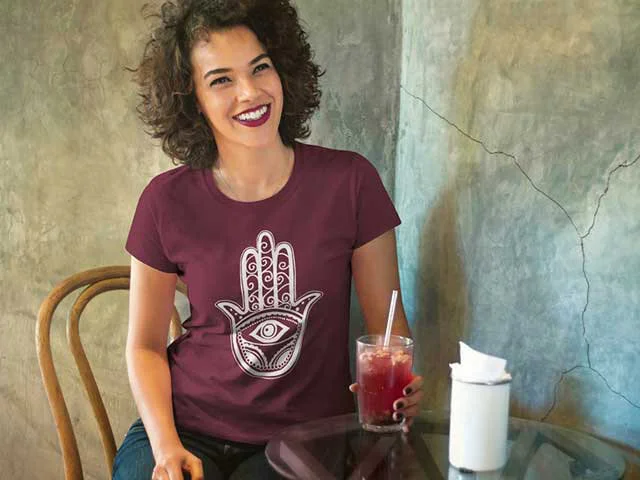 Hey this lady is out there rocking a shirt with a red drink. cool.