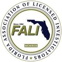 Seal of the Florida Association of Licensed Investigators (FALI) featuring a map of Florida and text indicating membership since 1994.