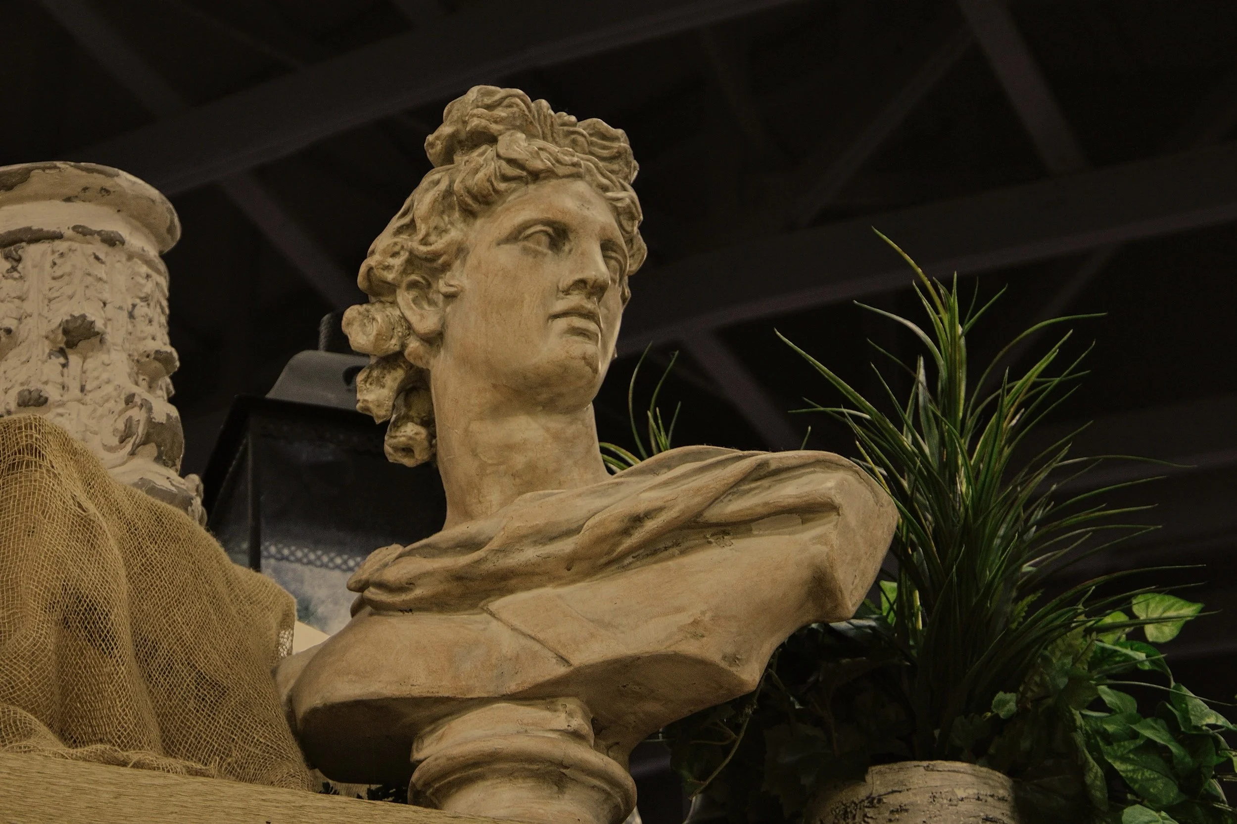 Greek bust looks off to the right