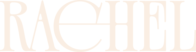 "RACHEL" in peach lettering