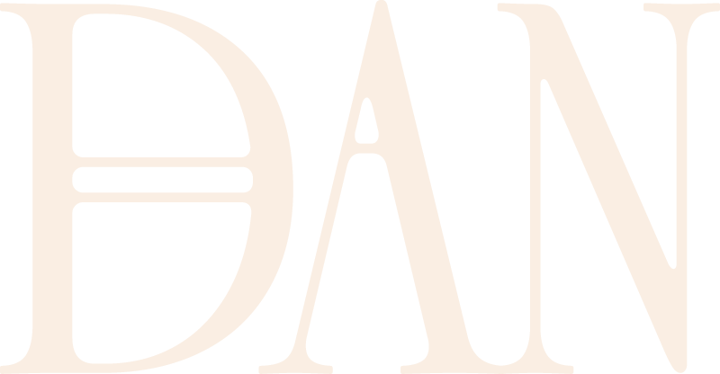 "DAN" in peach lettering