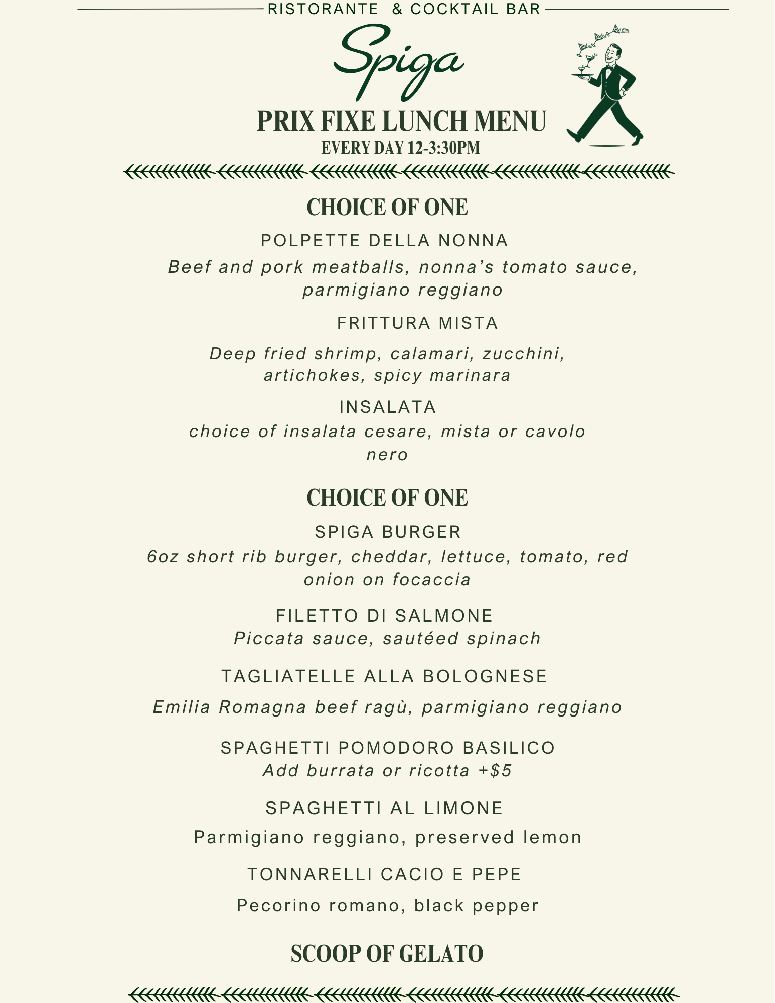 image of the prefixe lunch menu - available every day 12-3:30pm
