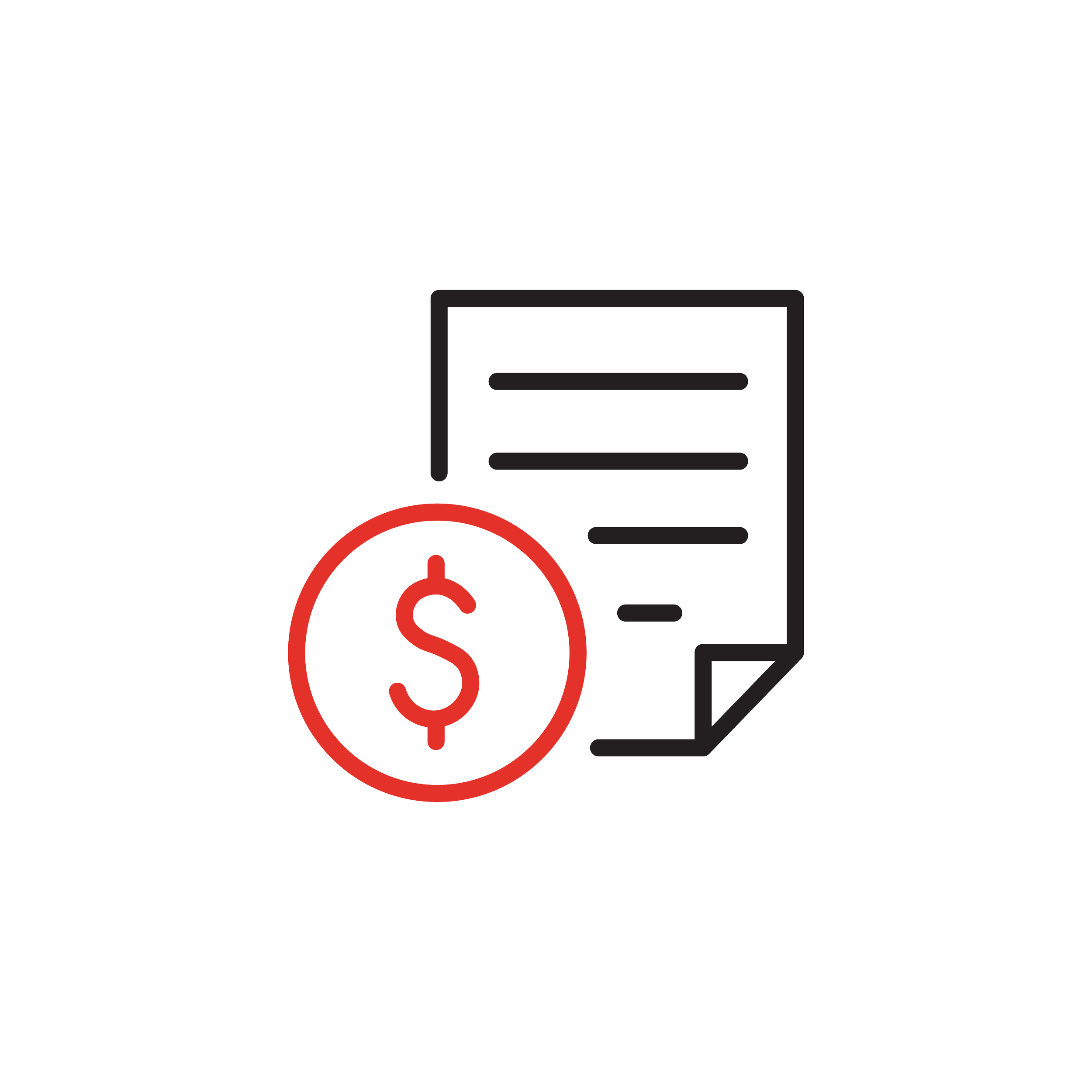 Outline of a bill or invoice with a red dollar sign icon in front.