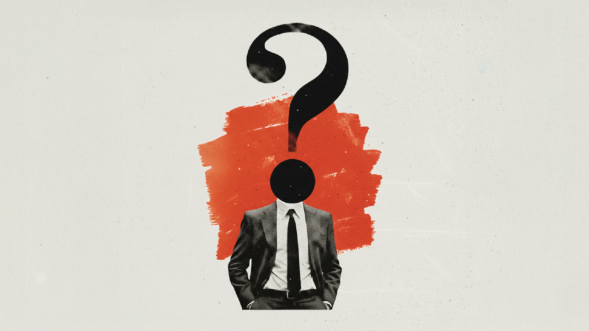A graphic illustration of a businessman with a large question mark replacing his head, representing the strategic curiosity and 'Off-Script' questions that candidates must ask during a job interview to stand out.