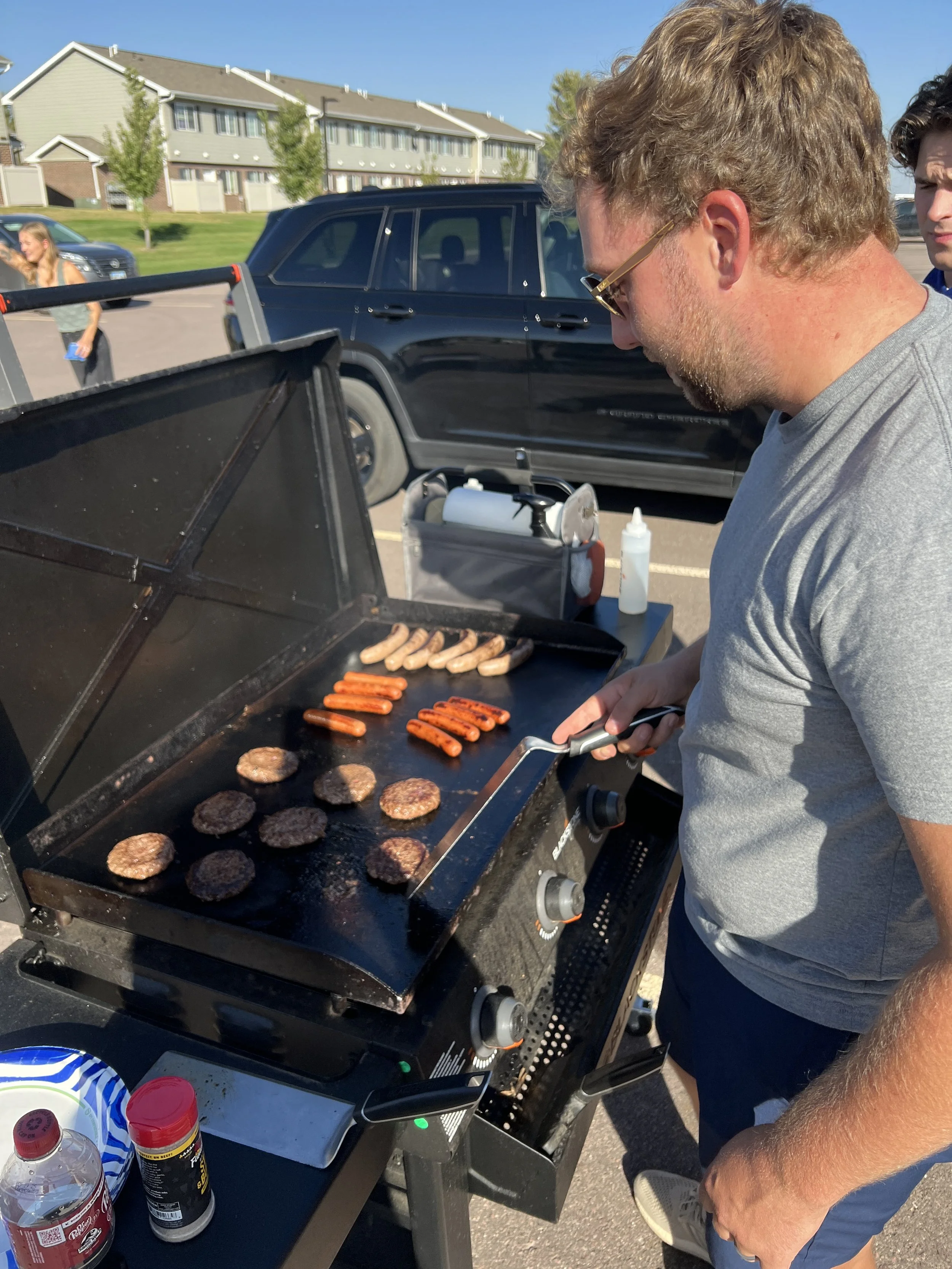 An employee grilling