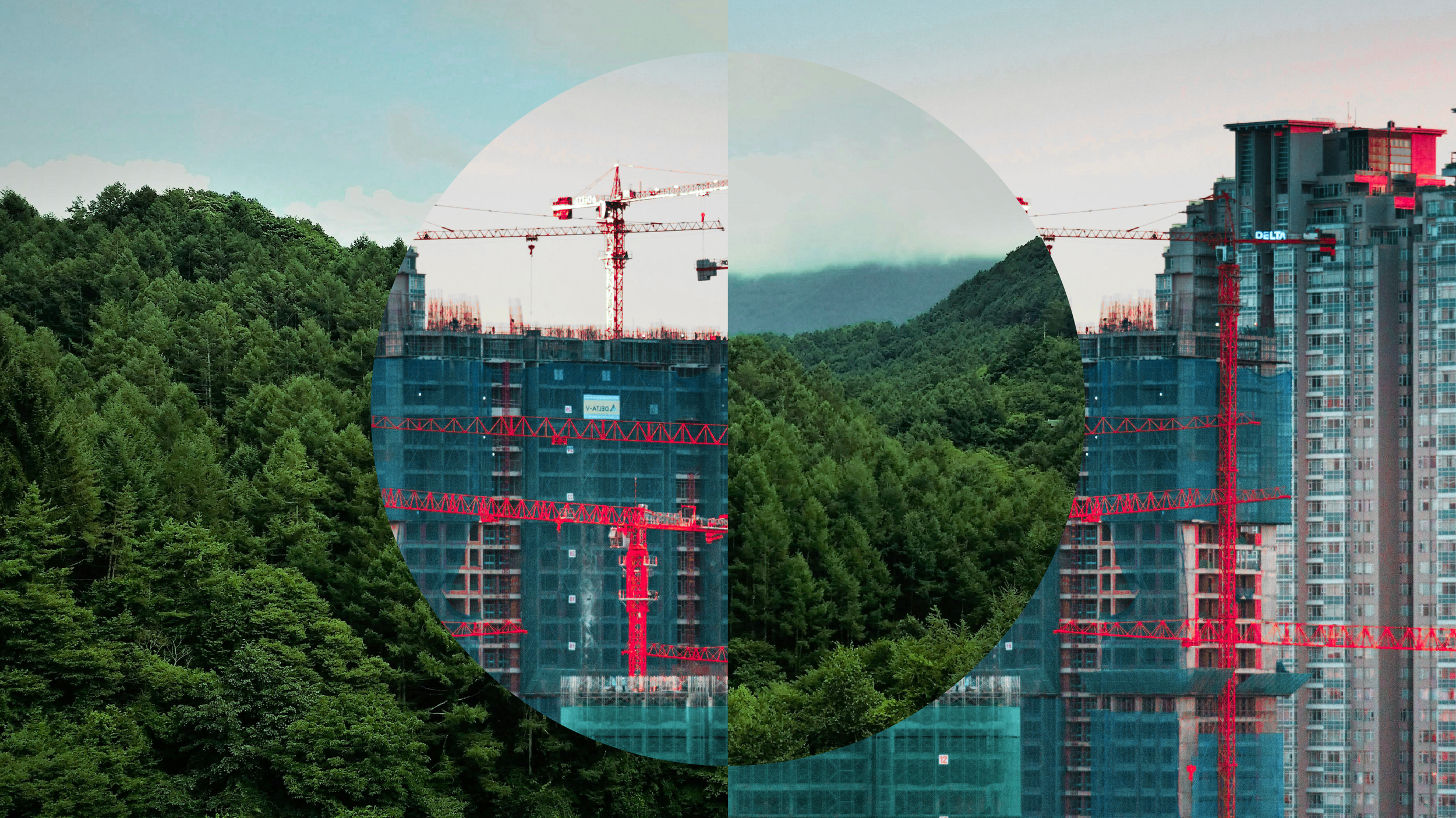 An abstract graphic representing the sustainability surge in the construction industry, highlighting green building leadership and ESG goals.