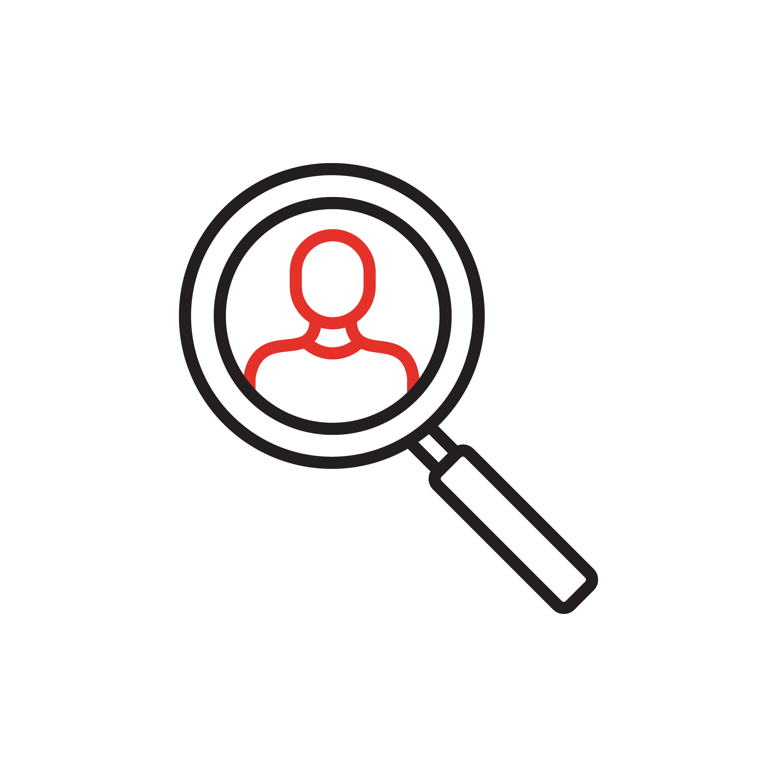 Magnifying glass focusing on a user icon, representing search or profile