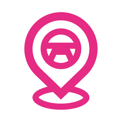Pink map pin icon with a stylized dollar sign inside.