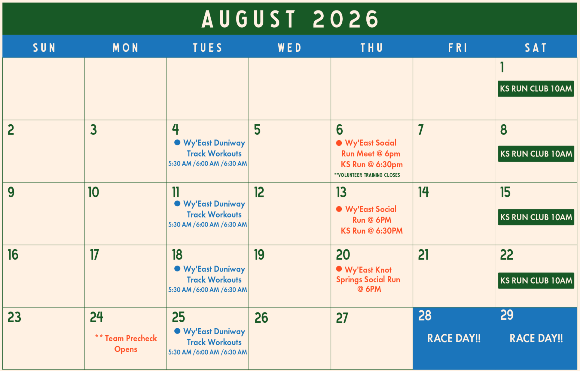 August Schedule