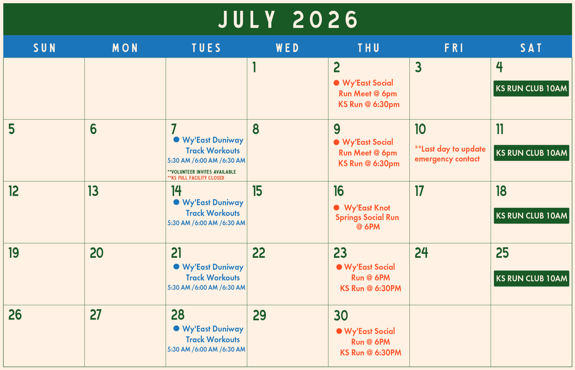 July Schedule