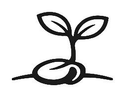 Illustration of a small plant with two leaves growing from a mound of soil.