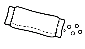 A simple line drawing of an oral lip pouch, with sewn or heat sealed edges.